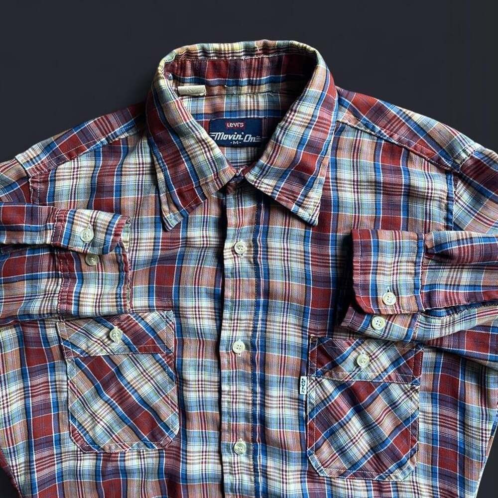 Vintage 70s Levi’s Flannel Mens Medium Plaid Checkered Tartan Button Up